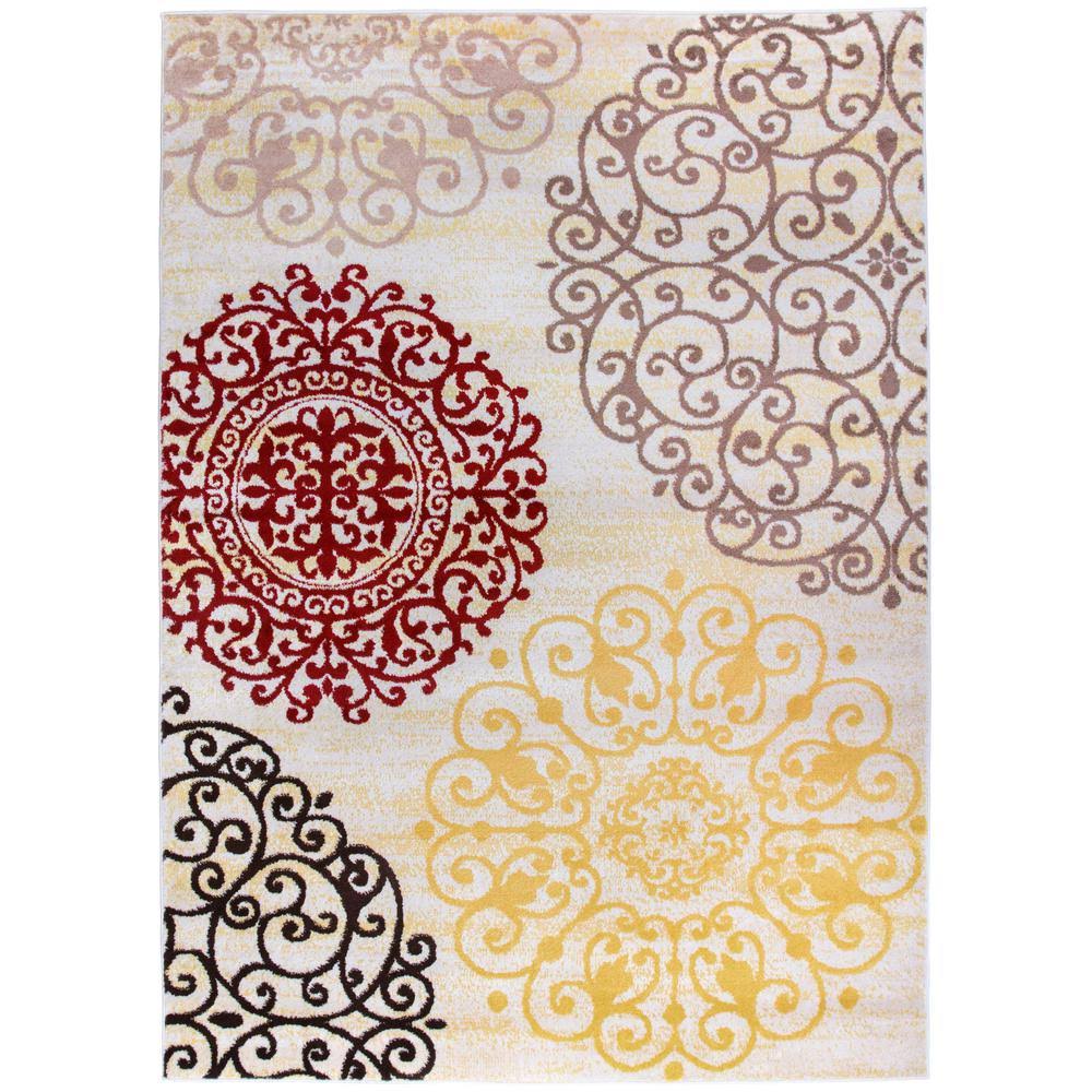 Contemporary Floral Cream 9 x 12 Indoor Area Rug