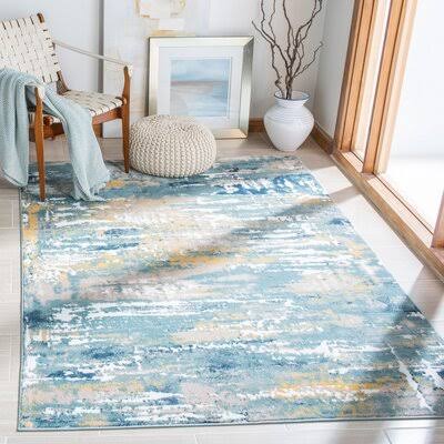 Agastya Teal/Gold Area Rug Zipcode Design Rug Size  Rectangle 55