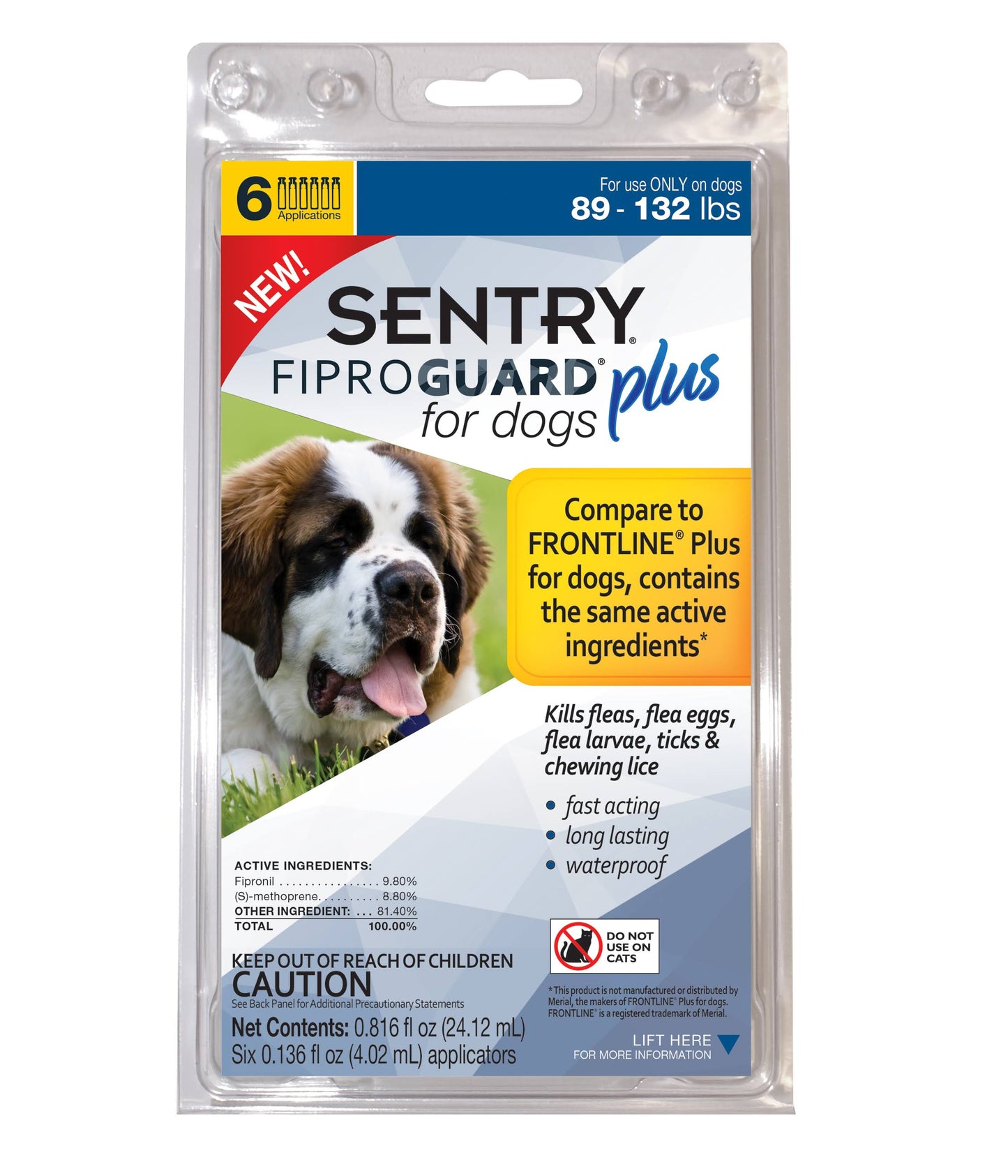 Sentry Fiproguard Plus for Dogs 89-132lb, 6 Count