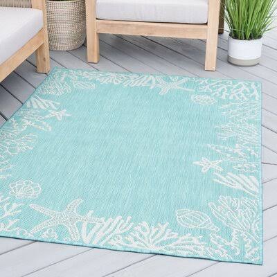 Zendaya Flatweave Aqua Indoor / Outdoor Area Rug Beachcrest Home Rug Size  Rectangle 311 x 53