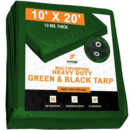 Xpose Safety Heavy Duty Poly Tarp 10 Feet x 20 Feet 10 Mil Thick Waterproof, UV Blocking PROT