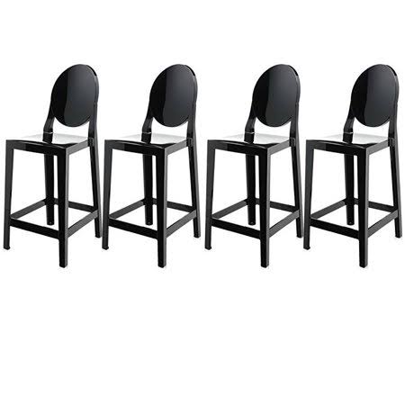 2xhome Set of 4 30 inch Seat Height Black Contemporary Modern Glam Barstool Modern Side Chairs Molded Plastic Bar Stool Counter