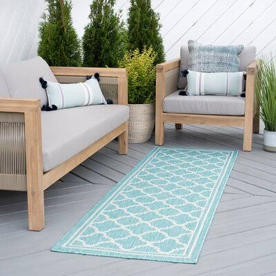 Finchley Flatweave Aqua Rug Three Posts Rug Size  Runner 22 x 73