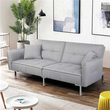 Alden Design Fabric Covered Futon Sofa Bed with Adjustable backrest, Gray