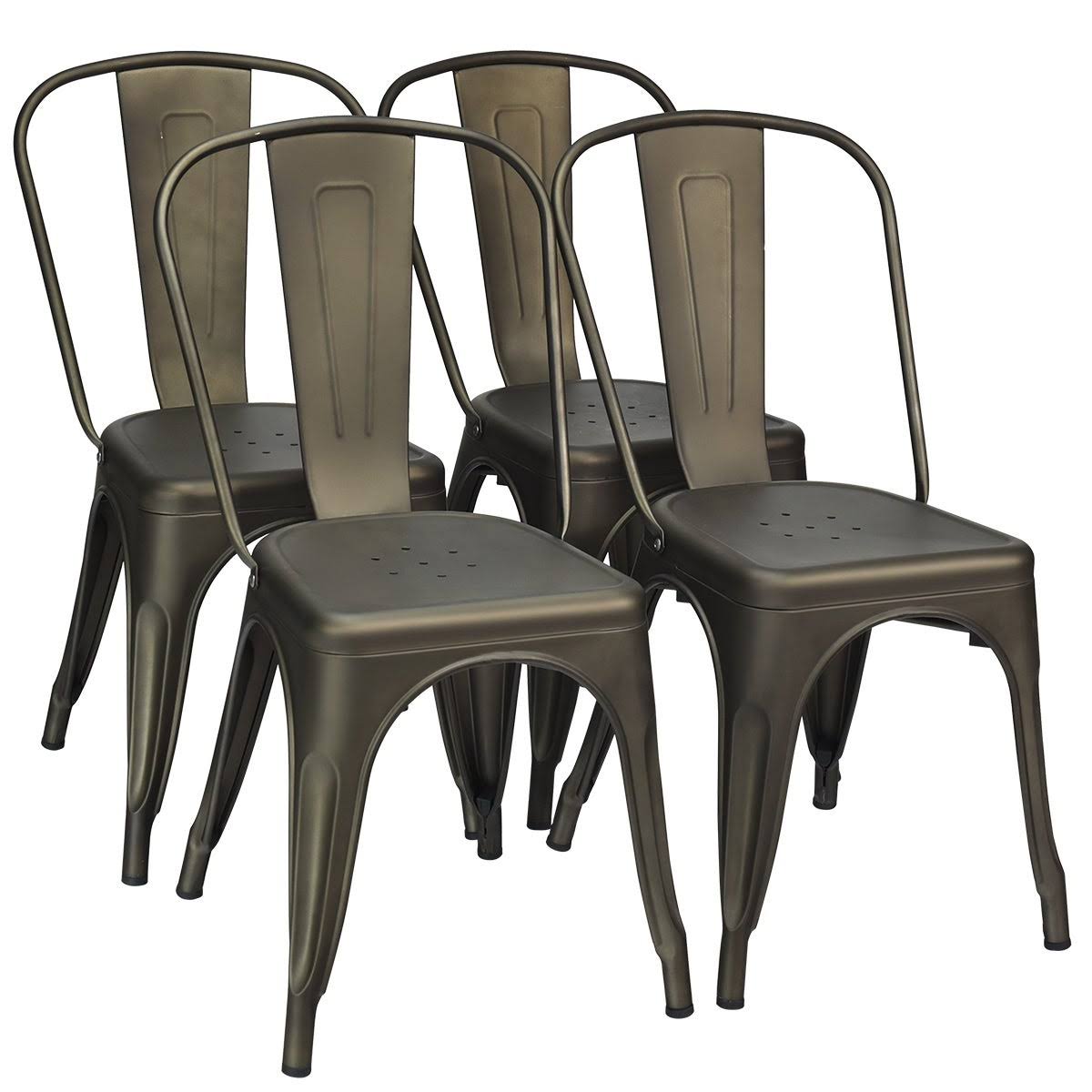 Set of 4 Dining Side Chair Stackable Bistro Cafe Metal Stool Gunblack - See Details - Bronze