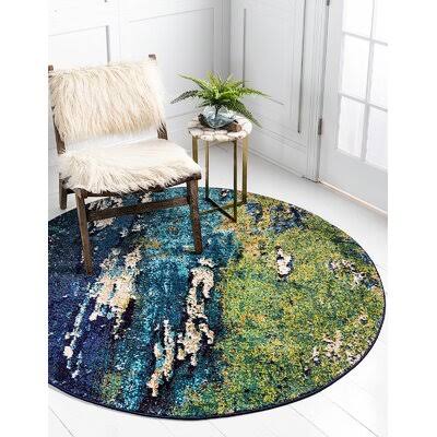 Shirey Geometric Navy Rug Ebern Designs Rug Size  Round 6