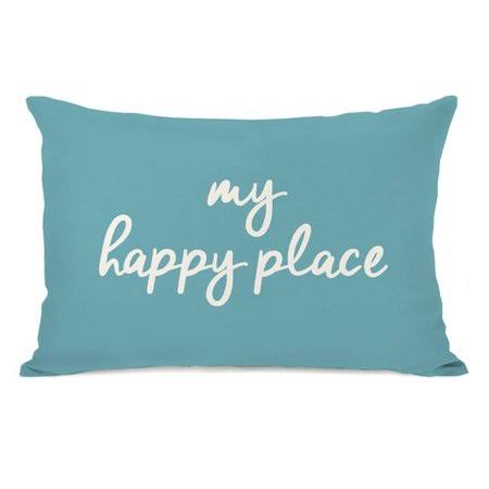 Ebern Designs Peltz My Happy Place Outdoor Lumbar Pillow Color: Sky