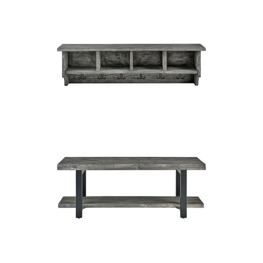 Alaterre Furniture Pomona 48 in. Slate Gray Metal and Reclaimed Wood Wall Coat Hook with Bench