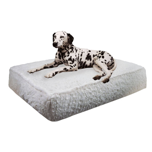 Bessie + Barnie Luxury Extra Plush Faux Fur Animal Print Rectangle Dog Cat Bed, Serenity White, Small