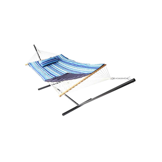 Veikous Free Standing Stripe Hammock with Cotton and Pillow Blue