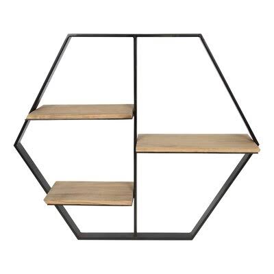 Ted 3 Piece Hexagon Oak Solid Wood Wall Shelf