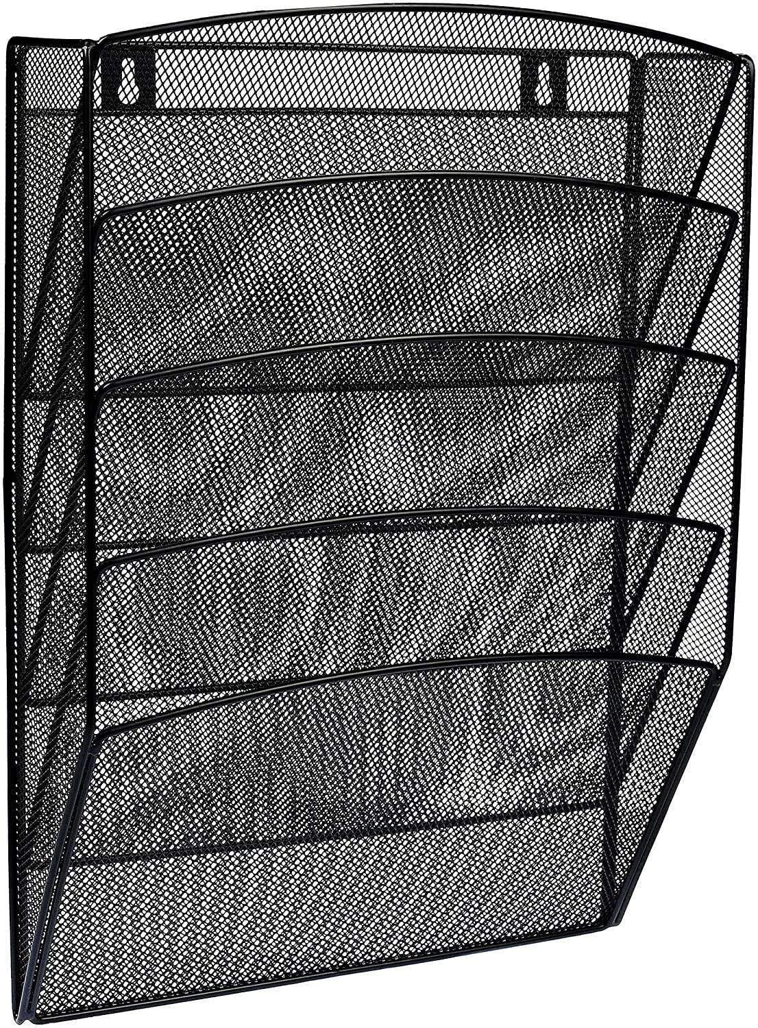 AdirOffice Steel Mesh 5-Pocket Wall-Mounted Magazine Rack, Black