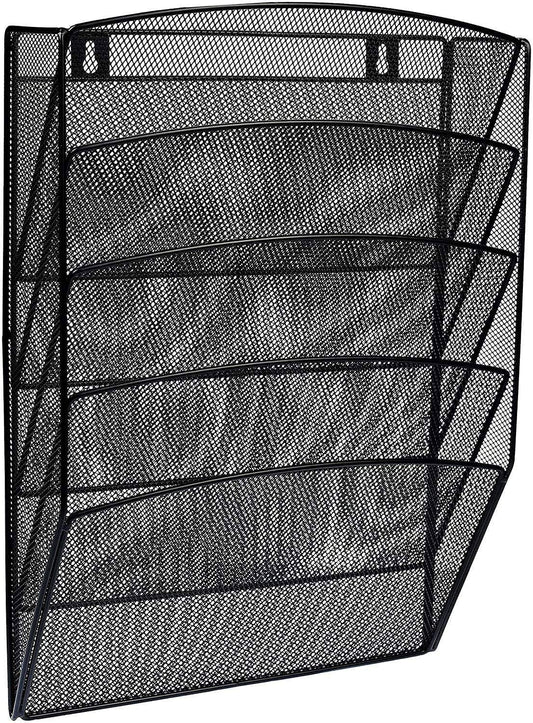 AdirOffice Steel Mesh 5-Pocket Wall-Mounted Magazine Rack, Black