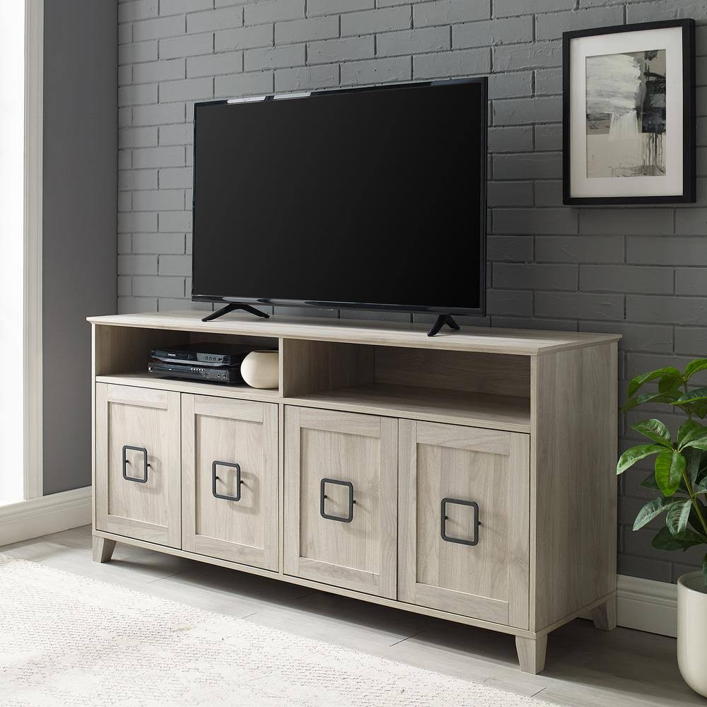 Welwick Designs 58 in. Birch Wood TV Stand Fits TVs Up to 65 in. with Storage Doors, Brown