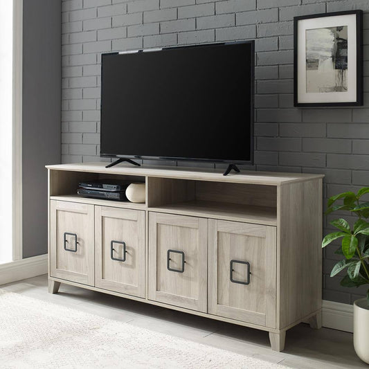 Welwick Designs 58 in. Birch Wood TV Stand Fits TVs Up to 65 in. with Storage Doors, Brown