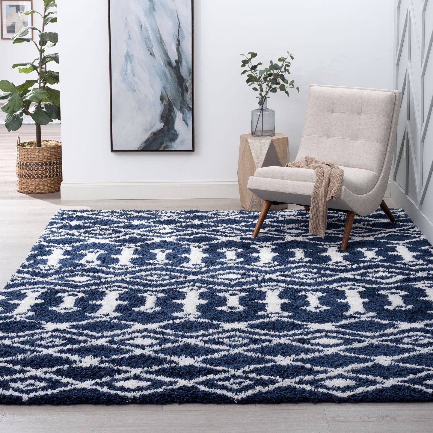 Alise Rugs Joy Shag Contemporary Geometric Area Rug - Navy - 33 x 411