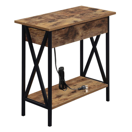 Tucson Flip Top End Table with Charging Station Barnwood/Black - Breighton Home