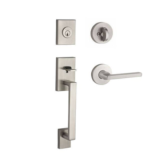 Baldwin Reserve SCLAJXSQUCRR150 Single Cylinder La Jolla Handleset Square Lever Contemporary Round Rose Satin Nickel Finish