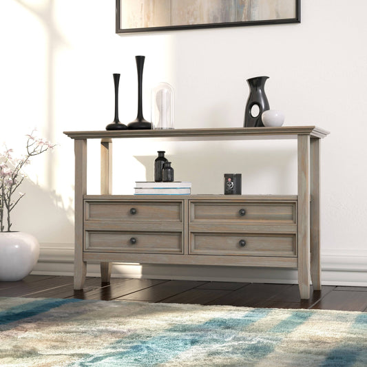 Wyndenhall Halifax Solid Wood 48 inch Wide Transitional Console Sofa Table - Distressed Grey - Wood