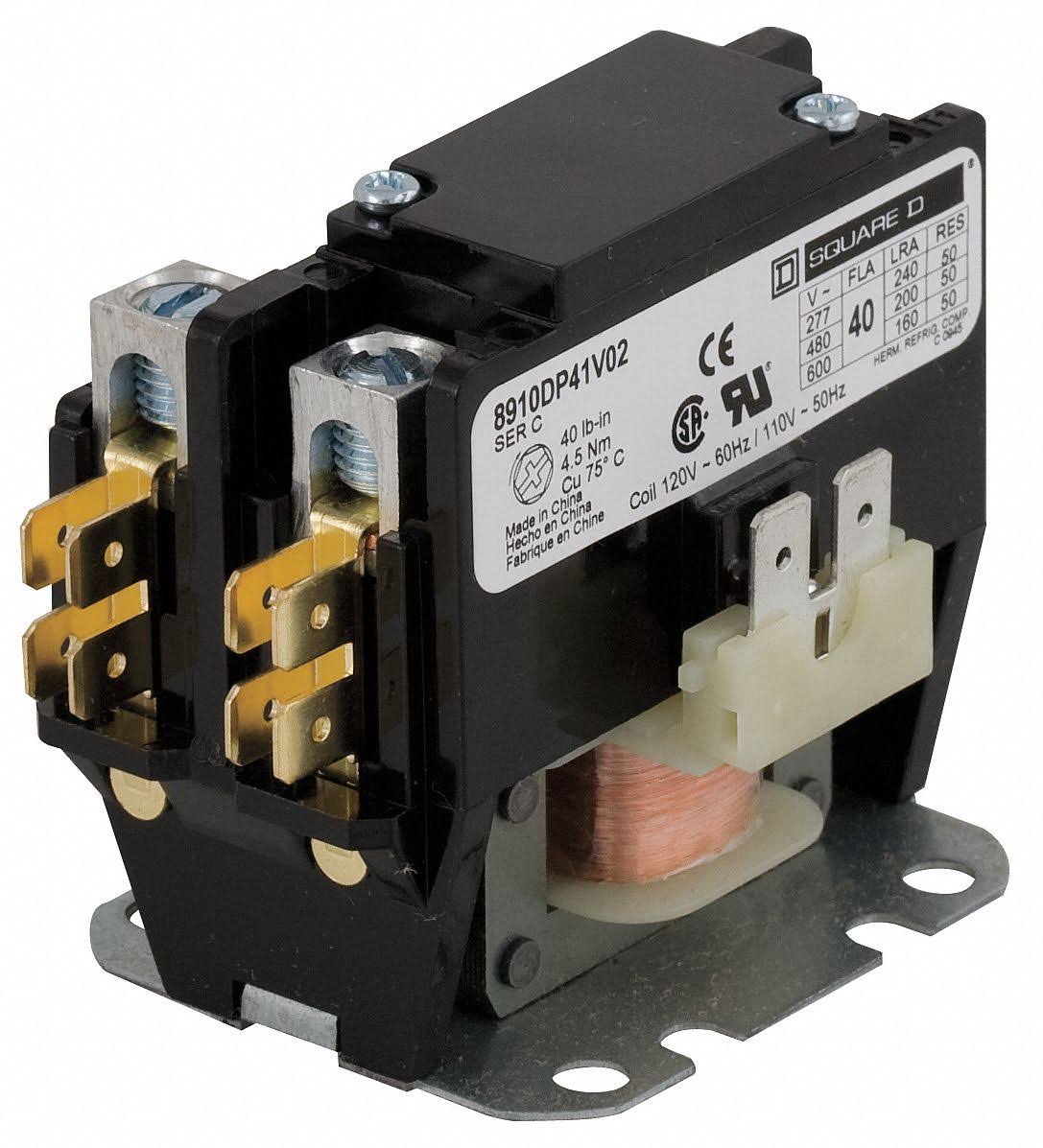 Square D 277VAC Definite Purpose Contactor; NO. of Poles 1+N, 40 Full Load Amps-Inductive 8910DP41V04