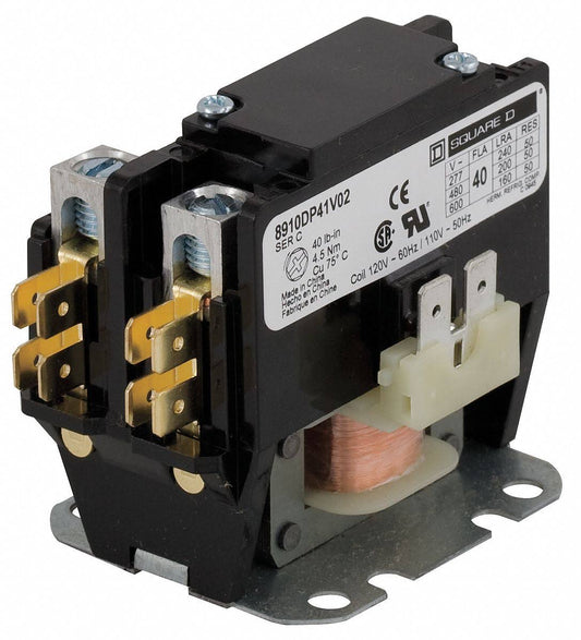 Square D 277VAC Definite Purpose Contactor; NO. of Poles 1+N, 40 Full Load Amps-Inductive 8910DP41V04