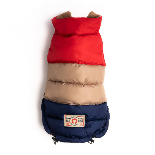 Red, Tan Navy Color Block Puffer - 8