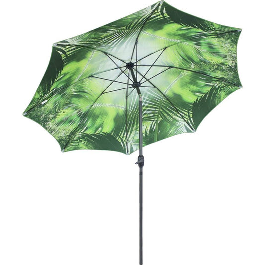 Sunnydaze Patio Market Umbrella Green with Tropical Leaf Design - 8-Foot