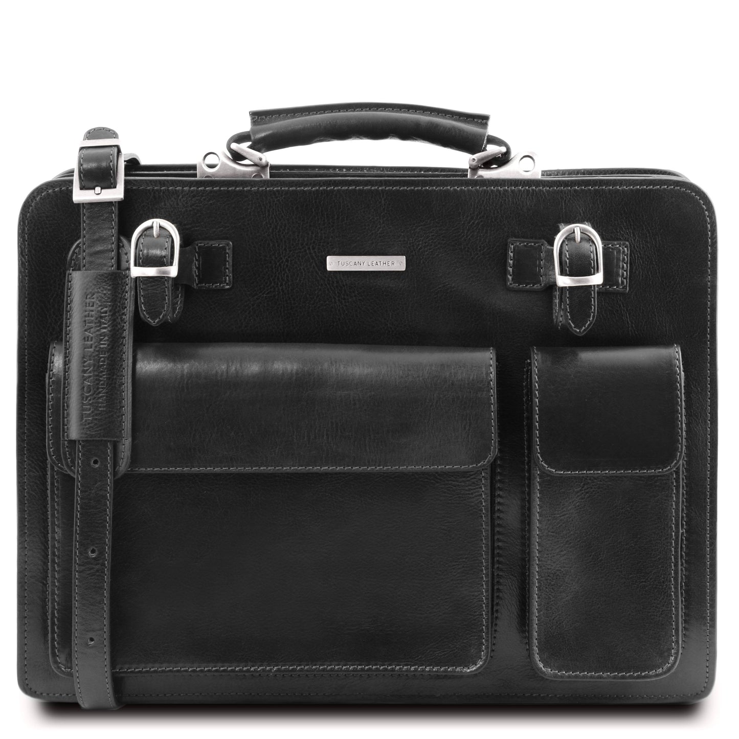 Venezia - Leather Briefcase 2 Compartments - Black