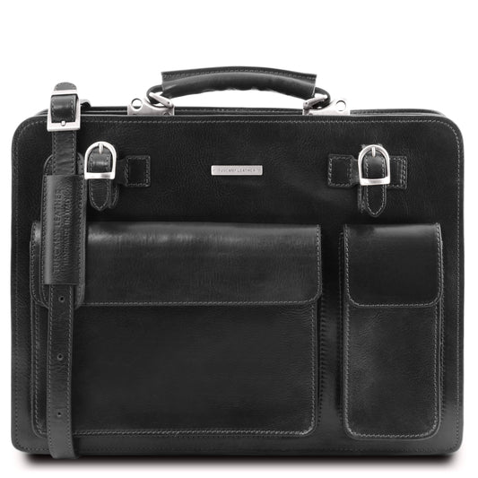 Venezia - Leather Briefcase 2 Compartments - Black