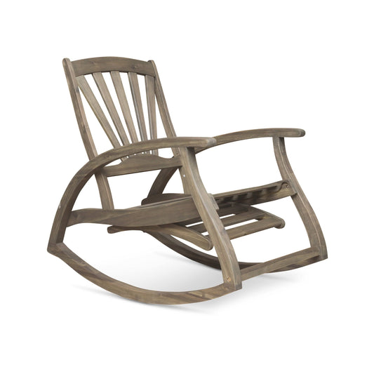 Alva Outdoor Acacia Wood Rocking Chair with Footrest - Gray Finish