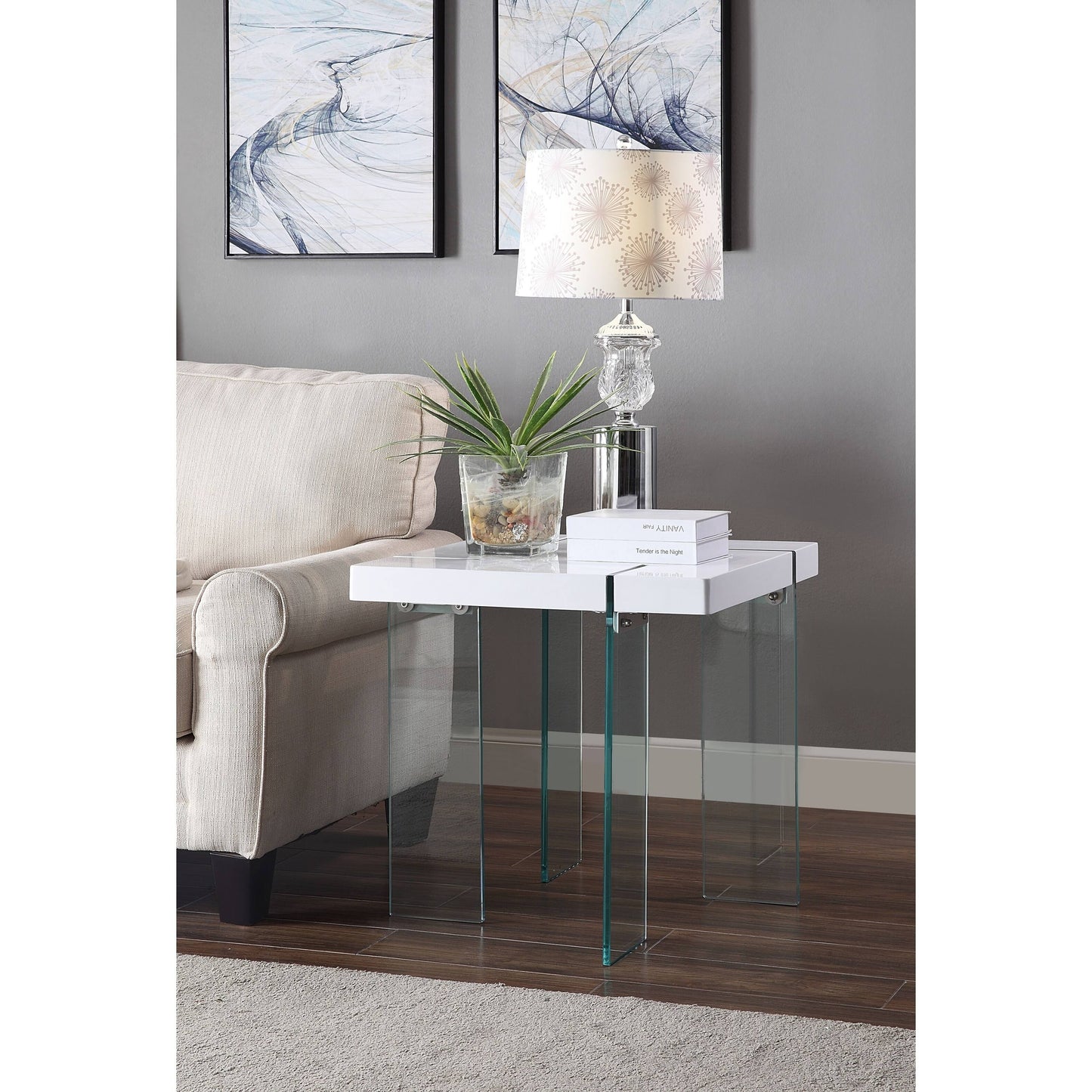 Acme Noland End Table White High Gloss Clear Glass