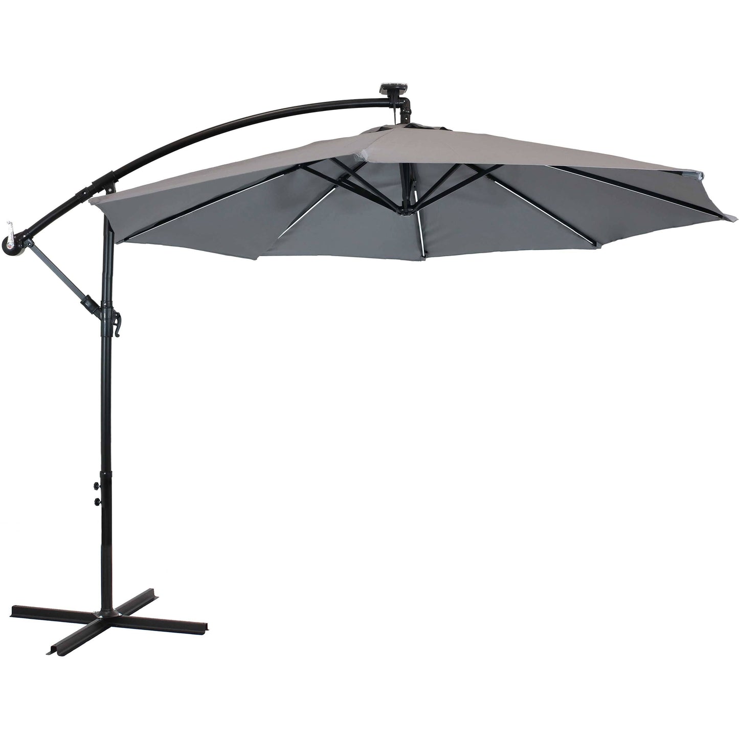 Sunnydaze Offset Patio Umbrella with Solar LED Lights - 9-Foot - Smoke