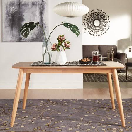 Weston Home Mid-Century Modern 60 inch Wood Tapered Legs Dining Table, Natural Finish