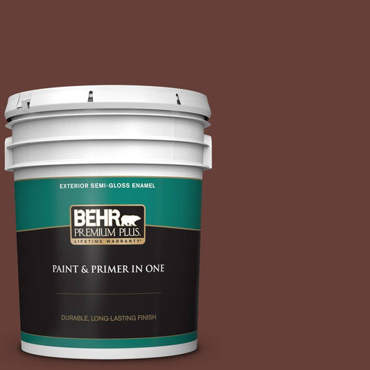 BEHR Premium Plus 5 gal. #S-G-740 Brown Eyes Semi-Gloss Enamel Exterior Paint and Primer in One