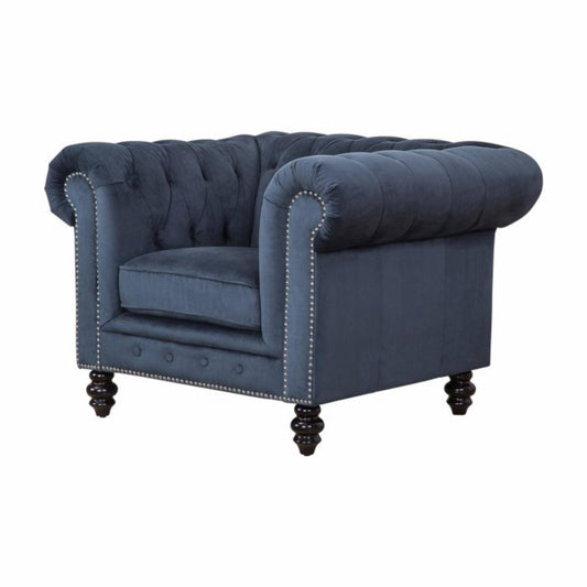 Abbyson Leroy Grand Chesterfield Velvet Armchair Navy