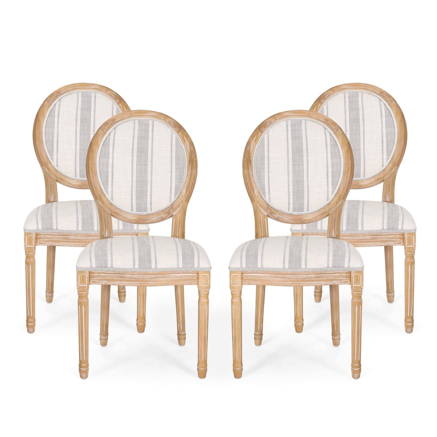 Christopher Knight Home Phinnaeus Dining Chair Set, Set of 4, Gray Stripes + Light Beige + Natural