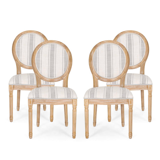 Christopher Knight Home Phinnaeus Dining Chair Set, Set of 4, Gray Stripes + Light Beige + Natural