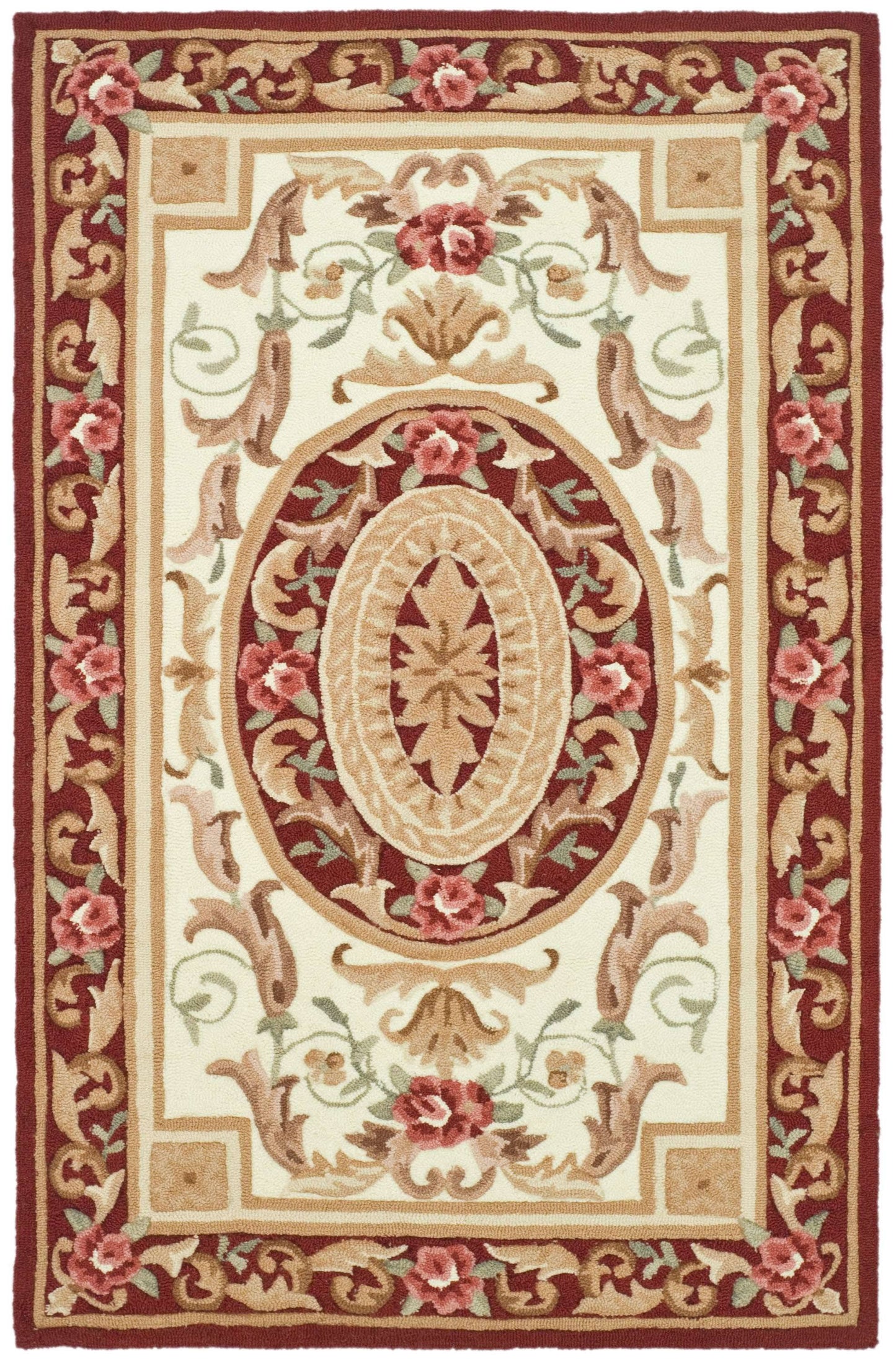 Safavieh DuraRug EZC472A Ivory / Burgundy 3 x 5 Area Rug