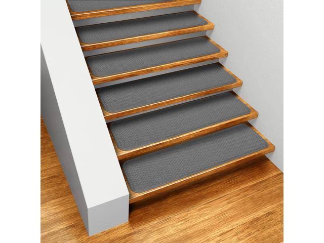 Set of 12 Skid-Resistant Carpet Stair Treads - Gray - 8 in. x 27 in.