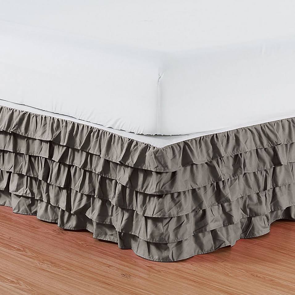 Elegant Comfort Multi-Ruffle California King Bed Skirt in Grey