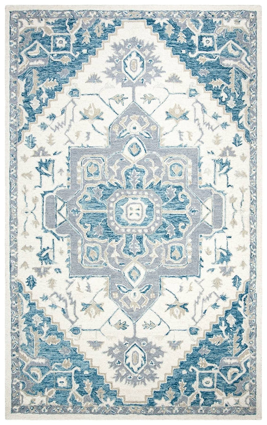 Safavieh Micro-Loop Ivory/Navy 8 ft. x 10 ft. Border Area Rug