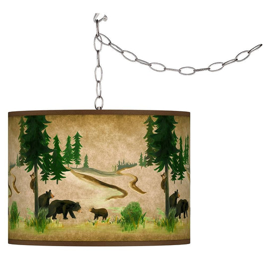 Swag Style Bear Lodge Giclee Shade Plug-In Chandelier - Style #79J01