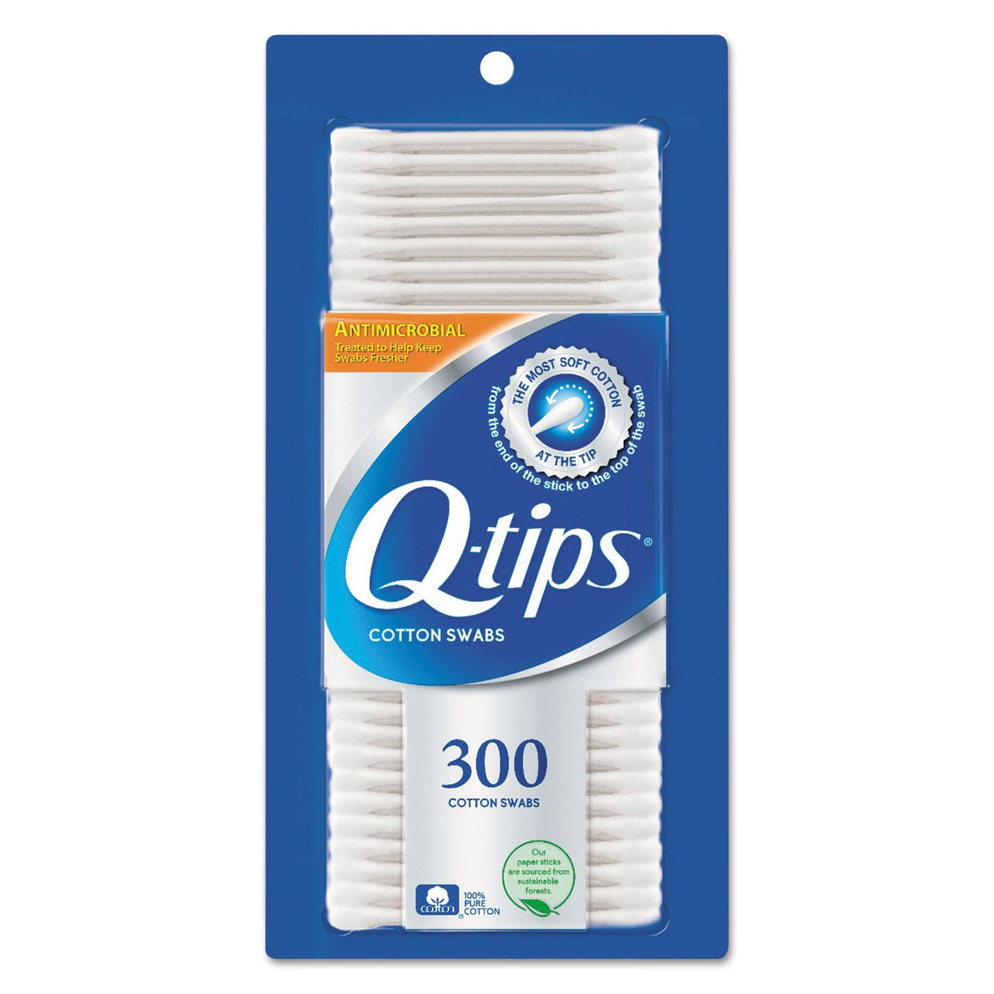 Q-Tip Antimicrobial Cotton Swabs - 300 / Pack - 12 Packs / CASE.