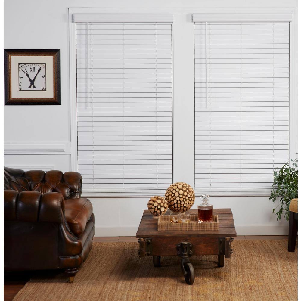 Perfect Lift Window Treatment Cut-to-Width White 2in. Cordless Faux Wood Blind - 57.5in. W x 72in. L (Actual Size: 57.5in. W x 7