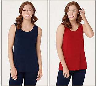 Susan Graver Modern Essentials Set of 2 LiquidKnit Tanks, Size Small, Navy/ScarletRed