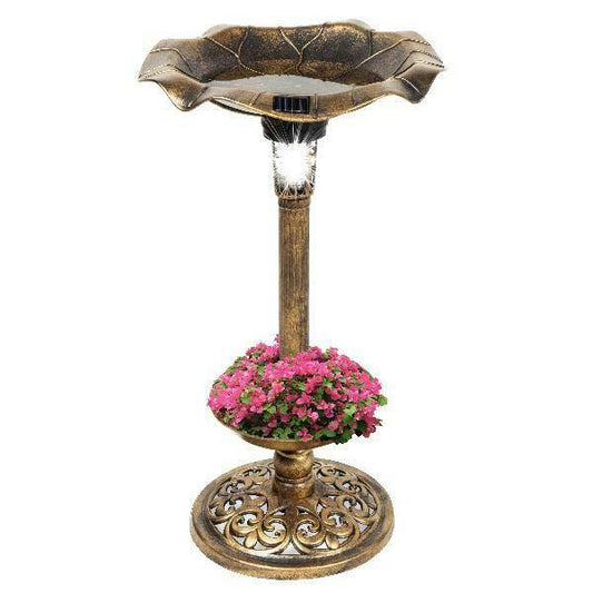 Best Choice Products Antique Outdoor Solar LED Light Bird Bath Garden Planter Pedestal Decor Vintage