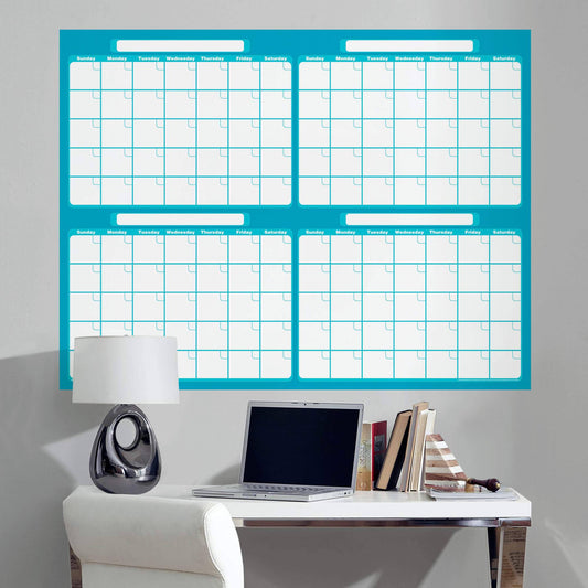 Four Month Calendar - Removable Dry Erase Vinyl Wall Decal in Aqua (52