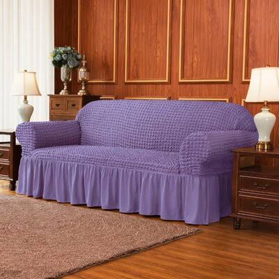 Ruffle Skirt Country Style Box Cushion Loveseat Slipcover Winston Porter Fabric Light Purple Polyester Blend