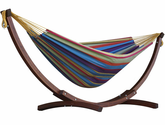 Vivere Double Cotton 2-Person Outdoor Hammock with Solid Pine Stand, Tropical