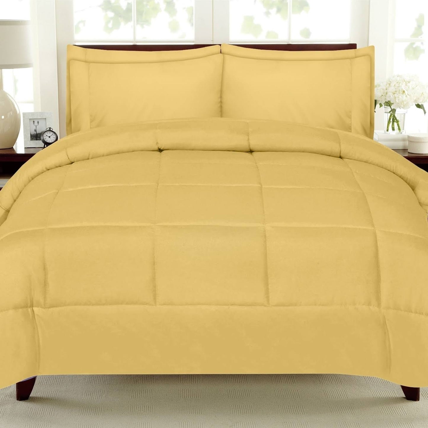 Sweet Home Collection Luxury Solid Bed-in-a-Bag with Sheet Set - Queen - Yellow - 5 Piece